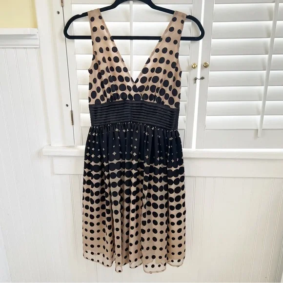 Anthropologie | Dresses | Burlapp By Anthropologie Tan Black Polka Dot  Sleeveless Vneck Party Dress | Poshmark